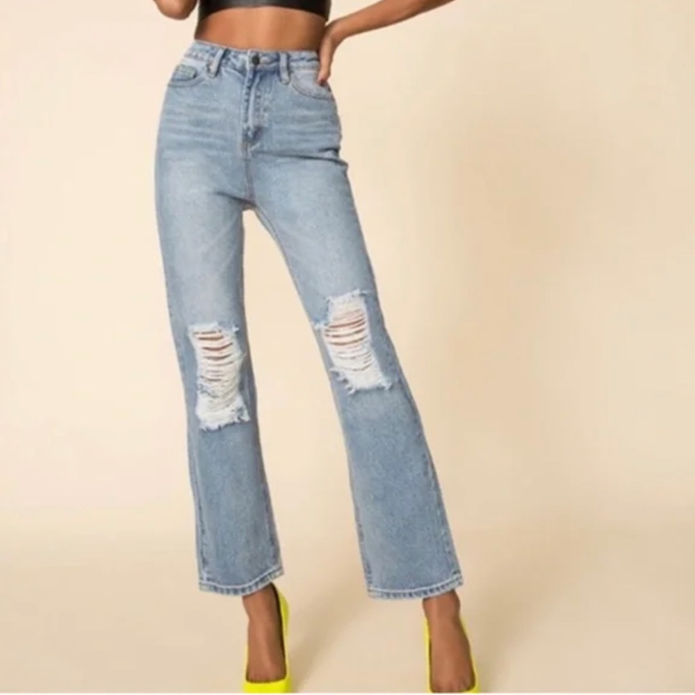 superdown Light Blue Distressed Flare Jeans - Women's